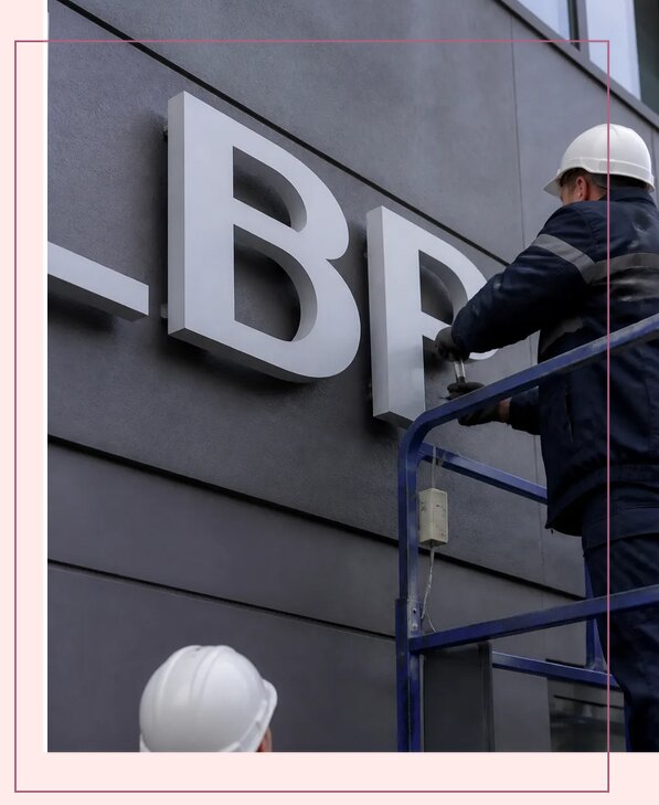 Изготовление и монтаж наружных букв на подложке в Екатеринбурге